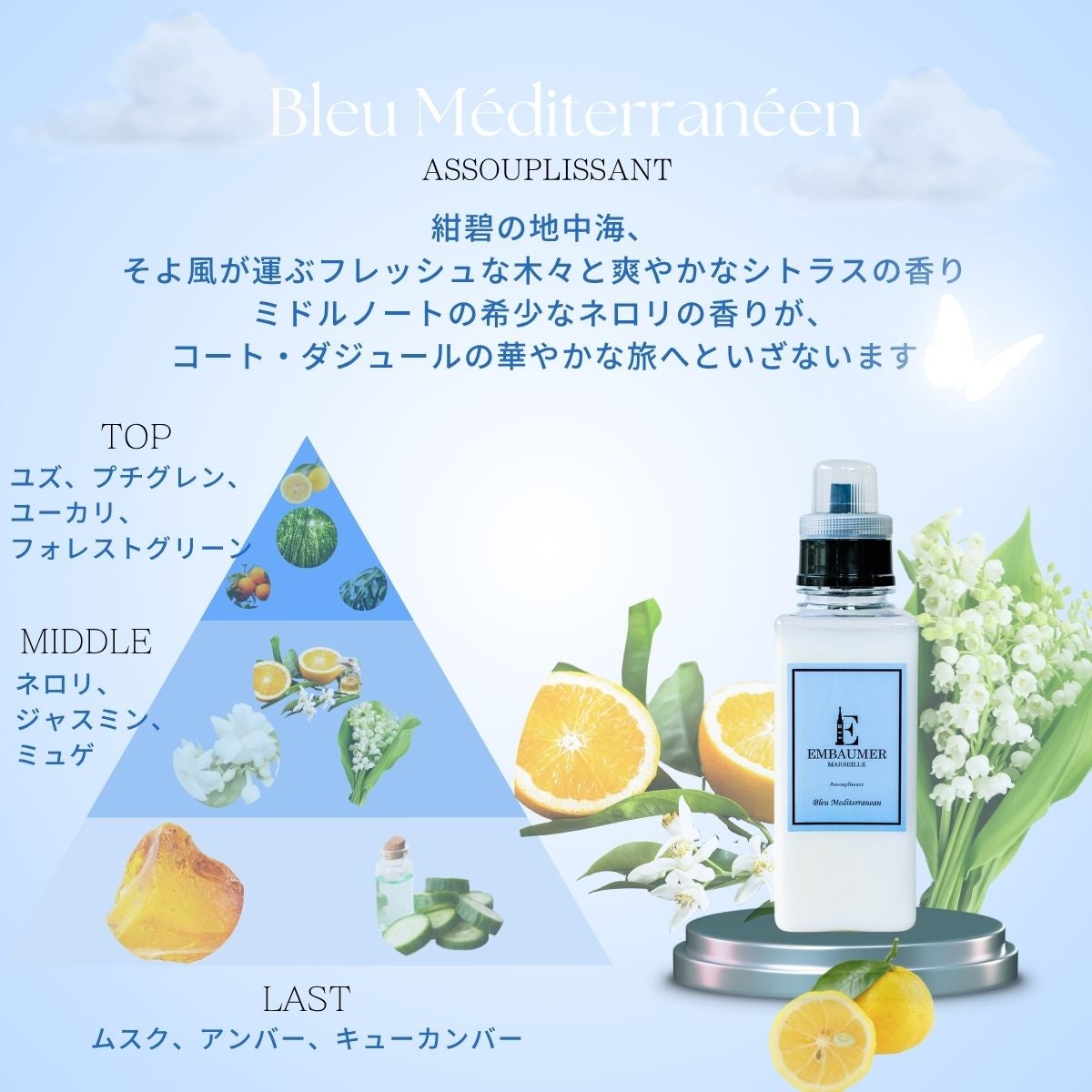 柔軟剤（ブルー メディタレイニアン）／シトラスとネロリが奏でる